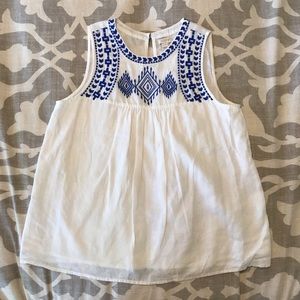 J. Crew linen top with blue boho embroidery size 2